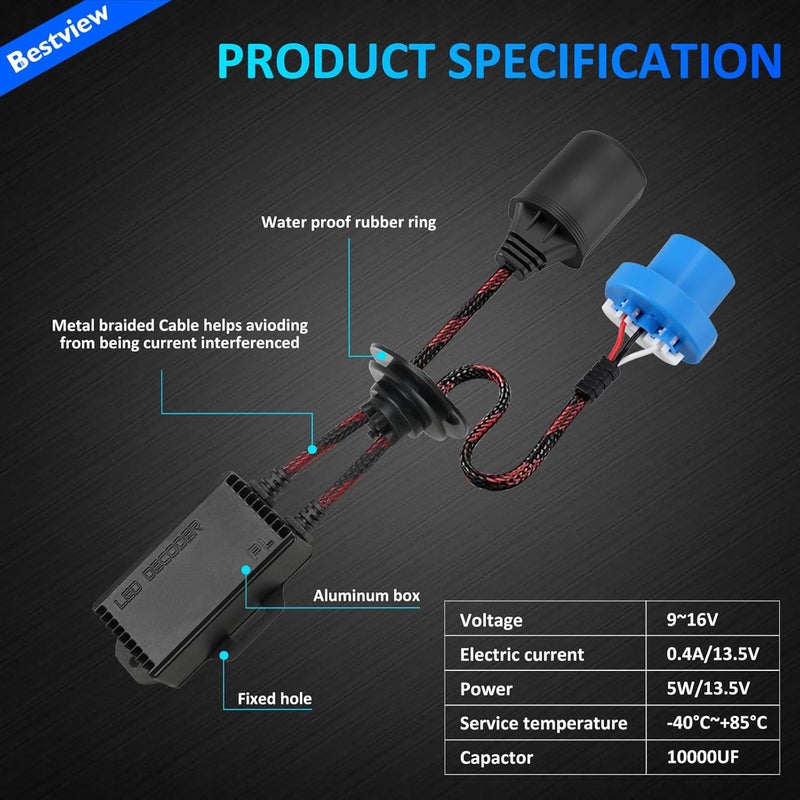 Best View 2PCS 9007/HB5 LED Light Canbus Decoder: Anti Flicker Harness, Resistor Decoders Error Free, LED Warning Canceller Resistor Adapter, 9007 Canbus Decoder Upgrade with Waterproof Rubber Ring - Image 2